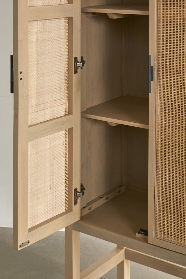 Caprice Modern Cream and Yellow Storage Cabinet with Woven Cane Doors
