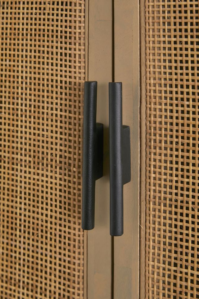 Caprice Modern Cream and Yellow Storage Cabinet with Woven Cane Doors