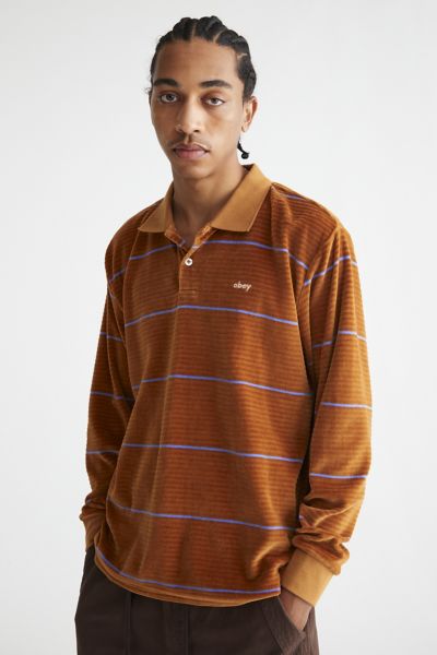 OBEY Fete Velour Stripe Polo Shirt | Urban Outfitters