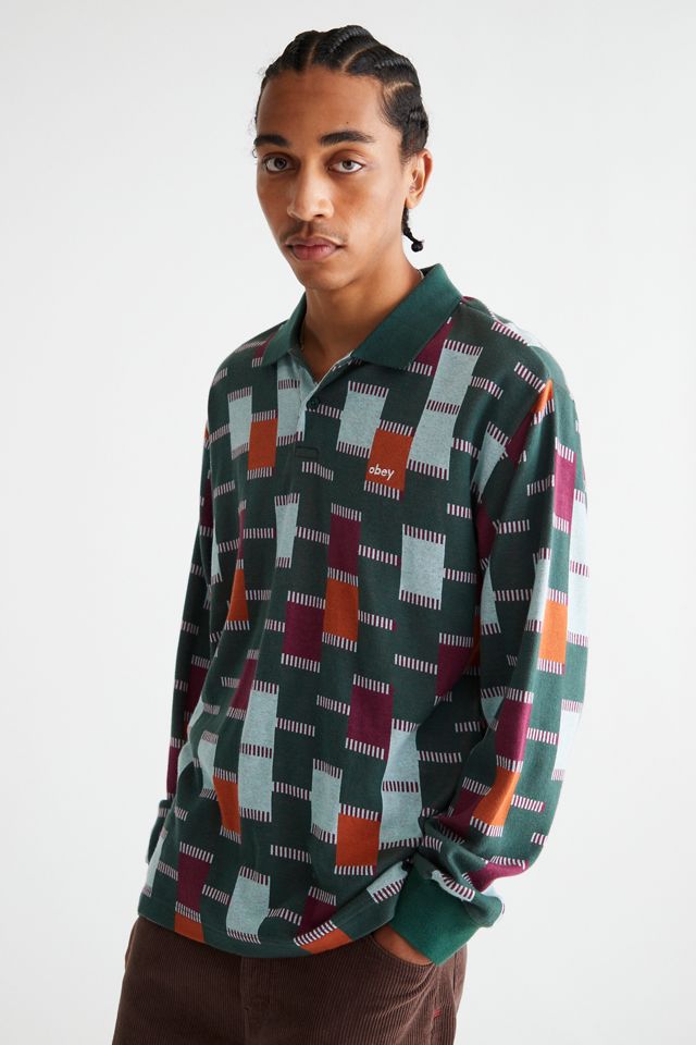 OBEY Craft Jacquard Long Sleeve Polo Shirt | Urban Outfitters