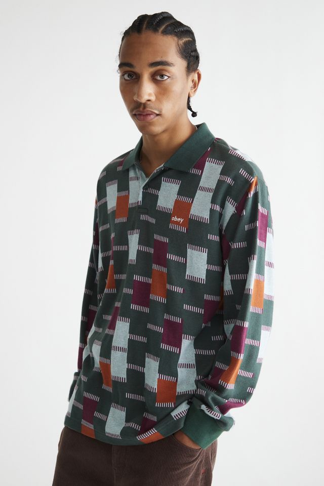OBEY Craft Jacquard Long Sleeve Polo Shirt | Urban Outfitters