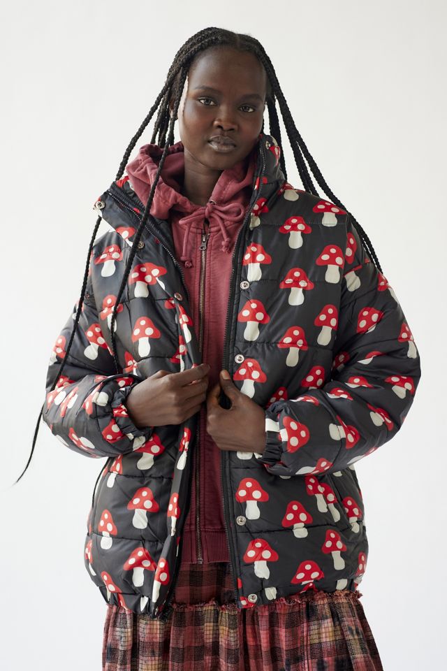 Daisy Street Mushroom Print Puffer Jacket