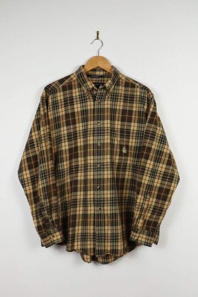 Vintage Nautica Brown Plaid Button-Down Shirt