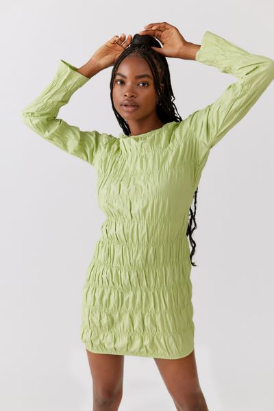 Daisy Street Ruched Long Sleeve Mini Dress in Green, Women's at Urban Outfitters