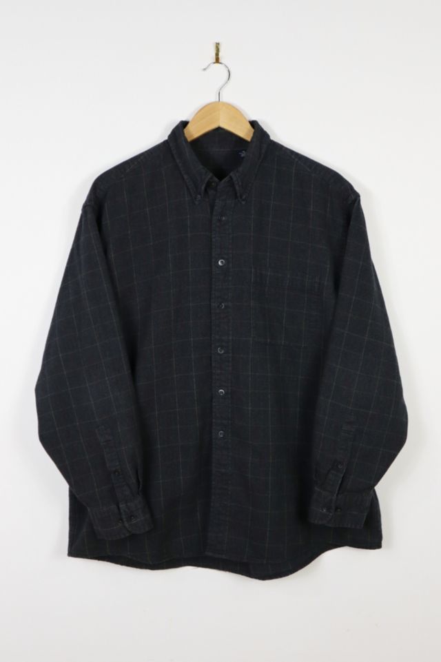 Vintage Heavyweight Black Flannel Button-Down Shirt | Urban Outfitters