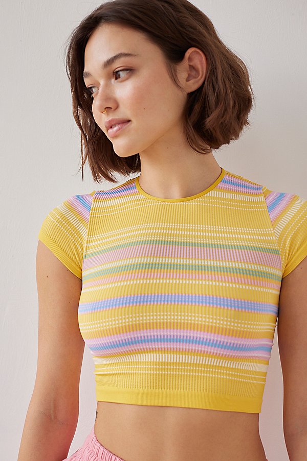 Out From Under Everyday Seamless Ribbed Tee In Yellow Multi Stripe