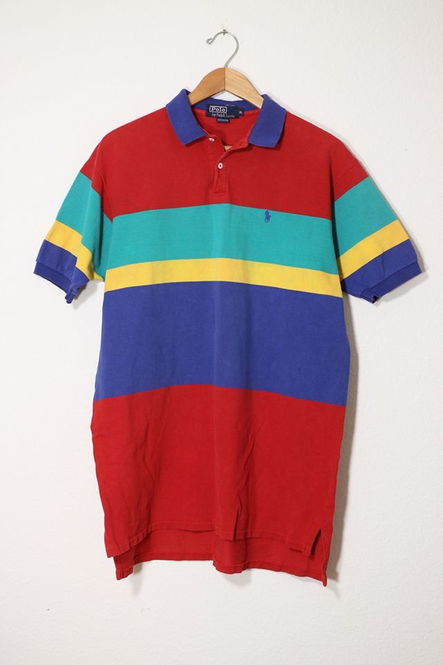 Vintage Polo Ralph Lauren Bar Stripe Pique Polo Shirt Made in USA