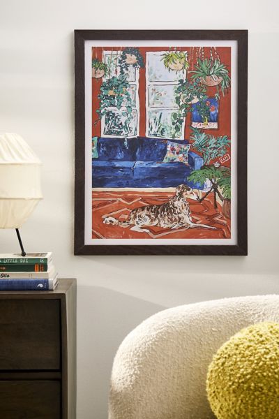 Lara Lee Meintjes Red Interior With Borzoi Dog And House Plants Art ...