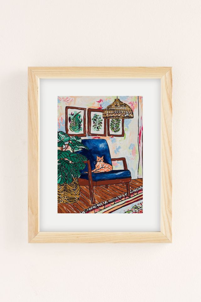 Lara Lee Meintjes Ginger Cat In Peacock Chair With Indoor Jungle Of House Plants Interior Painting Art Print #1