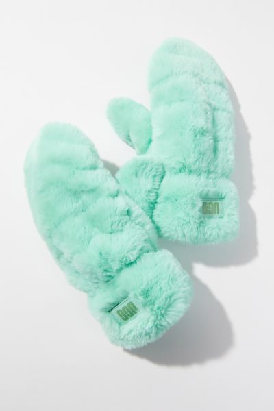Ugg Quilted Faux Fur Mitten In Pale Emerald