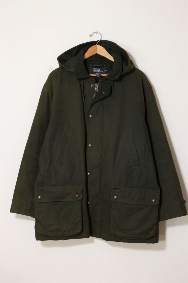 Vintage Polo Ralph Lauren Wool Lined Waxed Canvas Barn Jacket with Hood |  Urban Outfitters