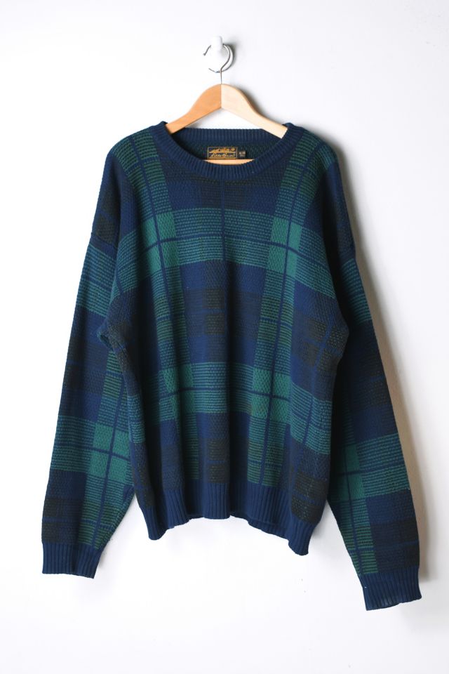Vintage 90s Dark Green Plaid Knit Sweater Urban Outfitters
