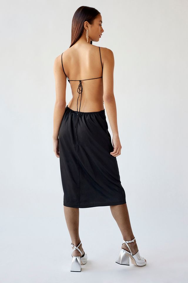 Third Form Drawn Out Satin Backless Midi Dress