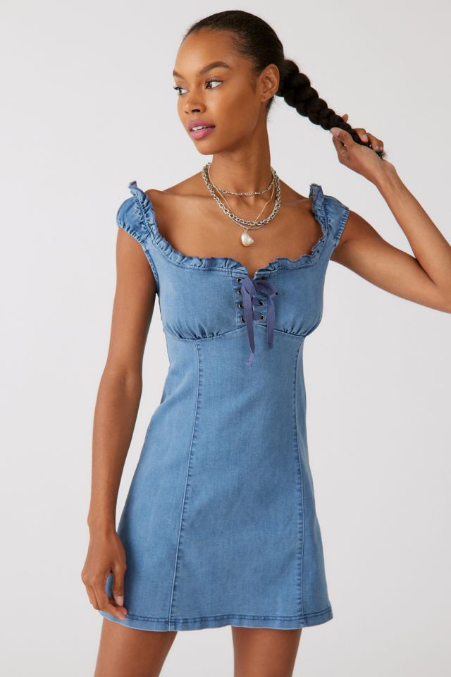 Denim square outlet neck dress