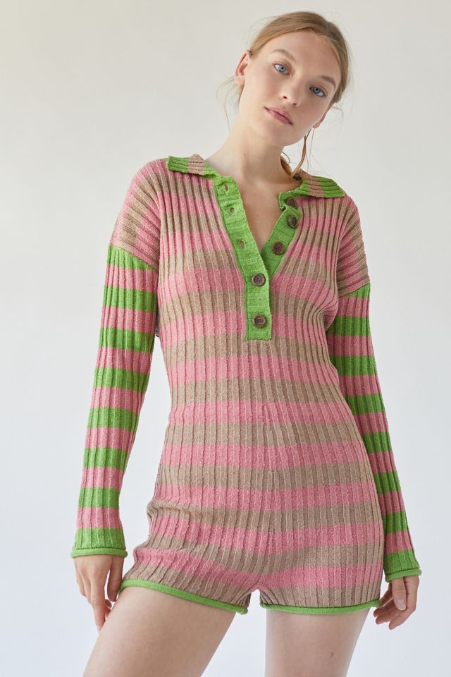 UO Rya Knit Striped Romper Urban Outfitters