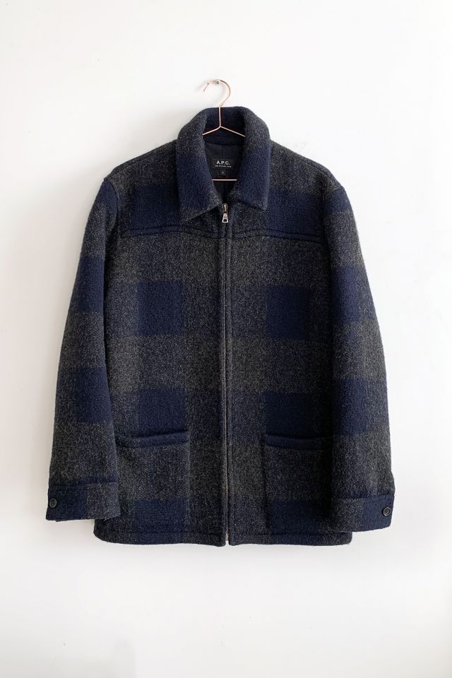 Vintage A.P.C Wool Navy Checkered Zip Up Jacket