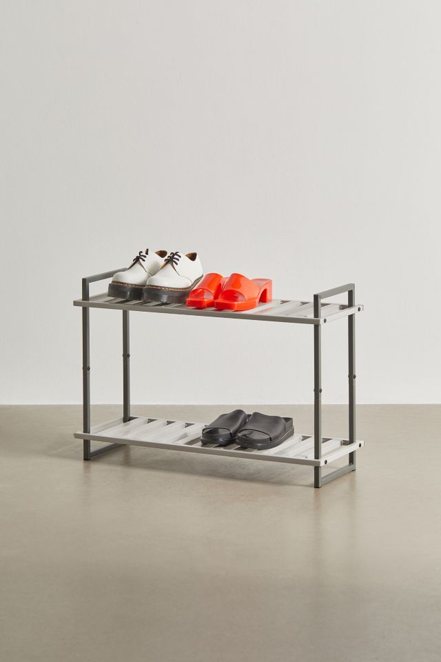 Gray 2-Tier Metal Shoe Rack