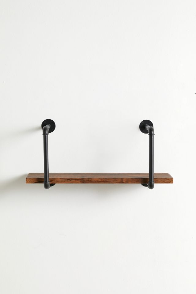 Black and Rustic Brown Industrial Steel and Wood Wall Shelf