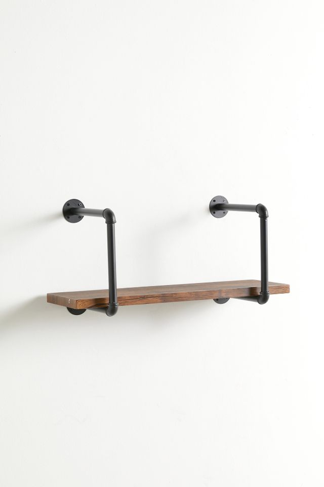 Black and Rustic Brown Industrial Steel and Wood Wall Shelf