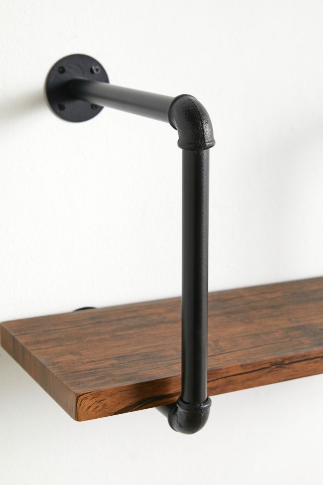 Black and Rustic Brown Industrial Steel and Wood Wall Shelf