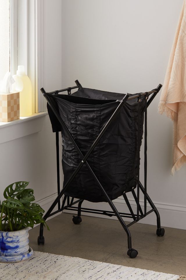 Black Collapsible Steel Frame Hamper with Wheels and Lid