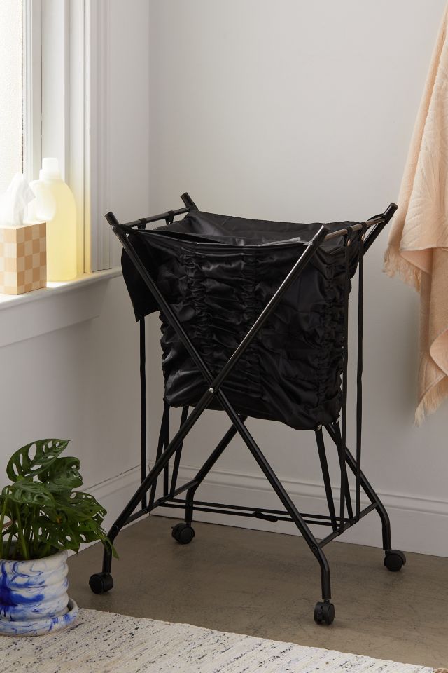 Black Collapsible Steel Frame Hamper with Wheels and Lid