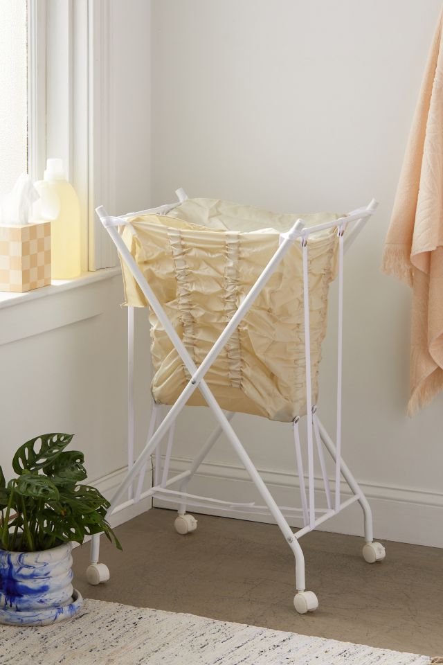Beige Collapsible Steel Frame Hamper with Wheels and Lid