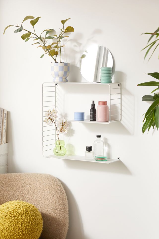 White Steel 3-Tier Floating Wall Shelf with Geometric Track