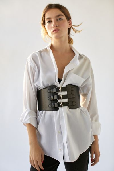 Urban Outfitters Triple Buckle Corset Belt In Black