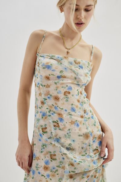 UO Priscilla Sheer Seamed Floral Midi Dress | Urban Outfitters