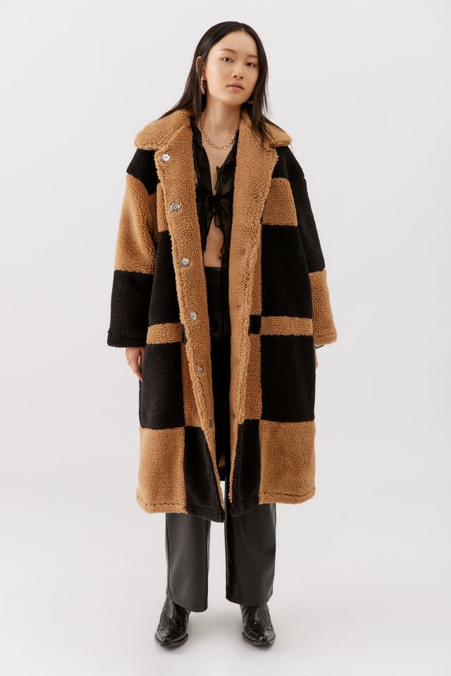 Native Youth Checked Teddy Coat | Urban Outfitters