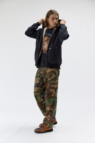 Dickies Duck Fleece Lined Hooded Bomber Jacket In Washed Black