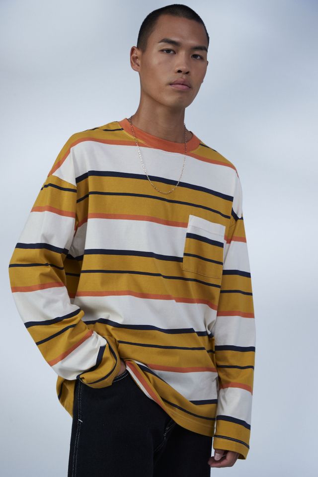 Orange and yellow striped long sleeve shirt best sale