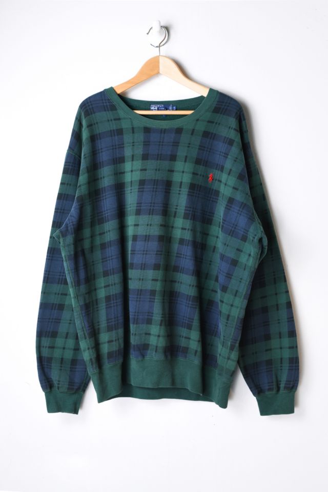 Vintage 90s Polo Ralph Lauren Dark Green Plaid Sweatshirt | Urban ...