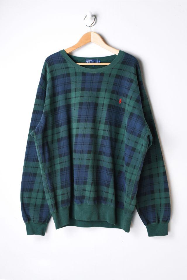 Vintage 90s Polo Ralph Lauren Dark Green Plaid Sweatshirt | Urban Outfitters