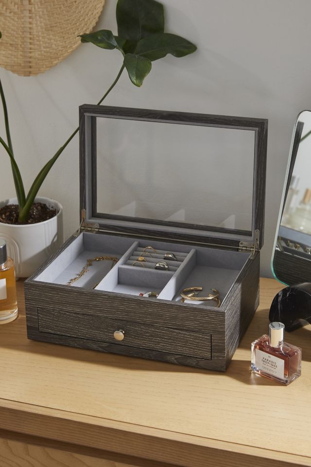 Mele and Co Ardene Glass Top Wooden Jewelry Box