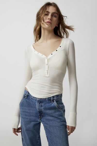 Out From Under Everyday Snap Henley Top In White