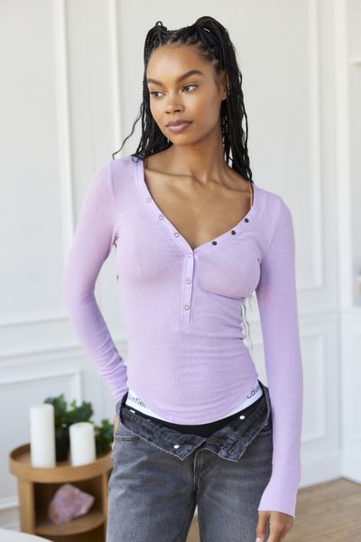 Out From Under Everyday Snap Henley Top In Lilac