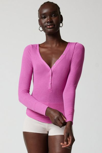 Out From Under Everyday Snap Henley Top In Berry, Women's At Urban Outfitters