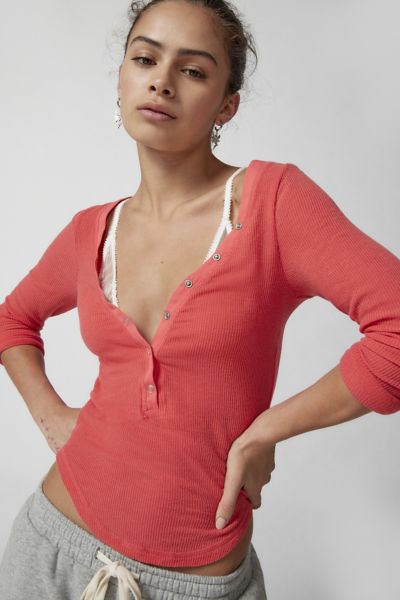 Out From Under Everyday Snap Henley Top In Red