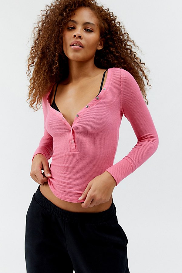 Out From Under Everyday Snap Henley Top In Pink, Women's At Urban Outfitters