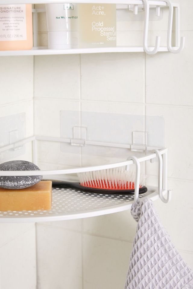 White Metal Corner Shower Caddy Set with Suction Mount