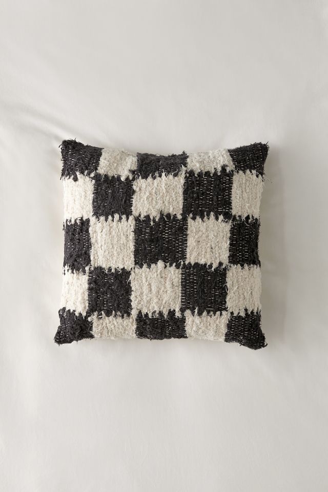 Checkerboard Woven Shag Rag Throw Pillow #1