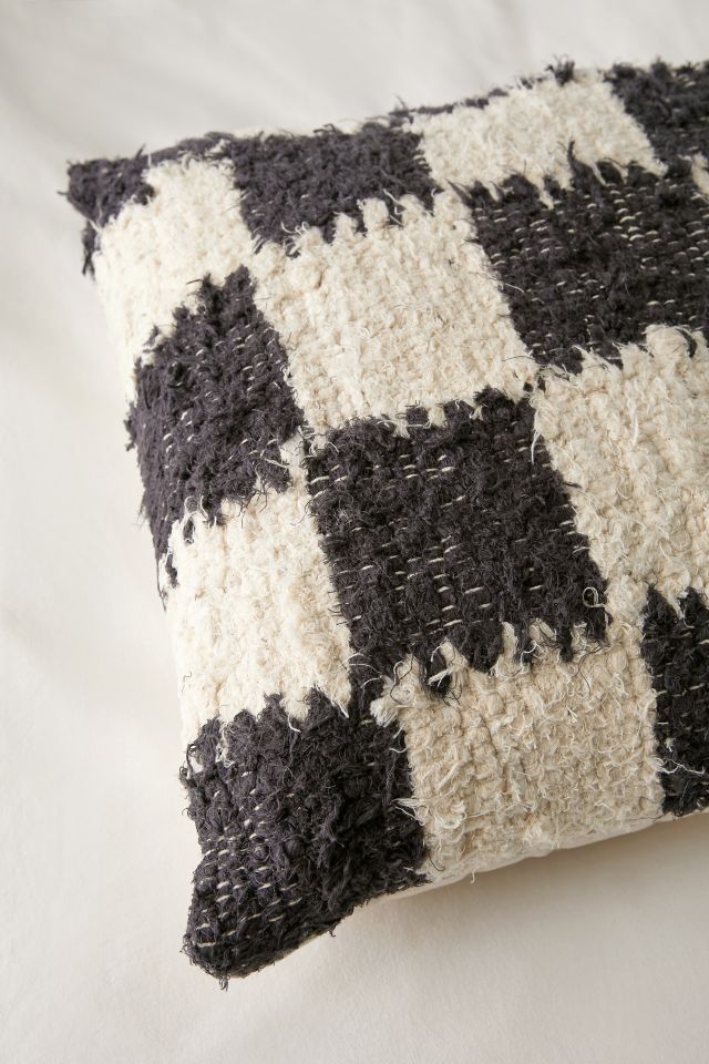 Checkerboard Woven Shag Rag Throw Pillow #2