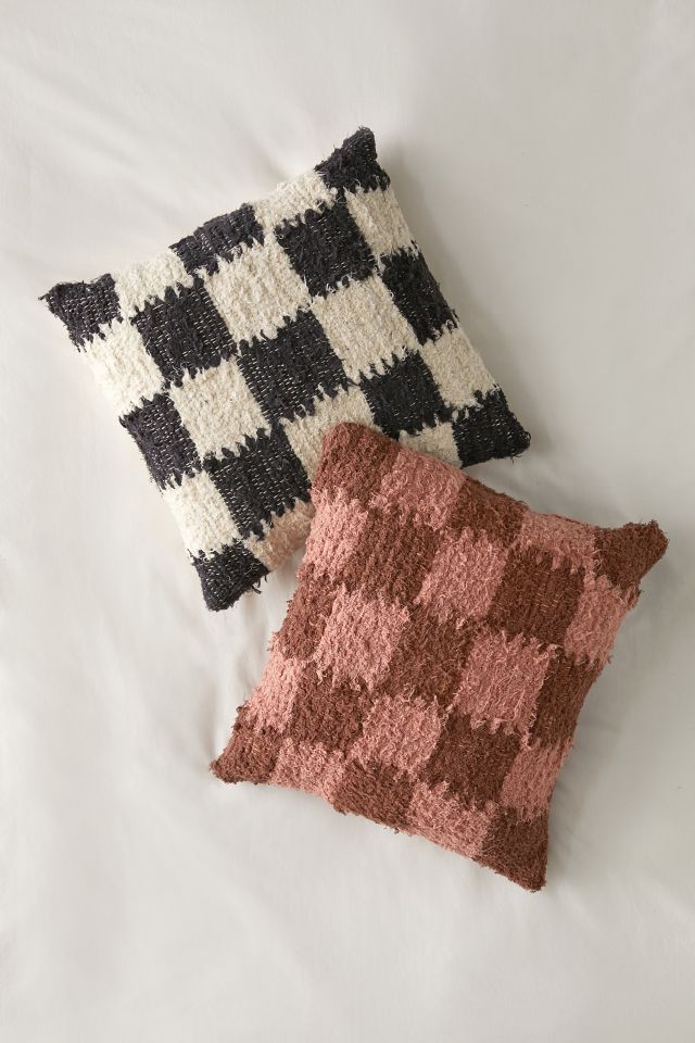 Checkerboard Woven Shag Rag Throw Pillow #3