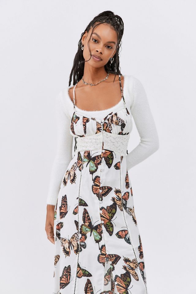 oralie midi dress in orange floral Bluebell Strapless 3D Midi Dress in Orange