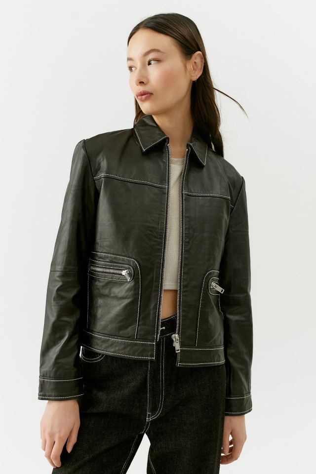 Deadwood Gibbs Leather Contrast Stitch Jacket | Urban Outfitters Canada