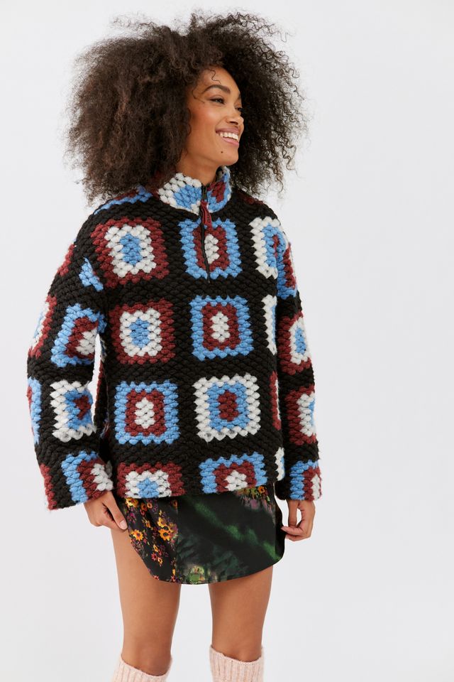Damson Madder Agnes Crochet Half-Zip Sweater | Urban Outfitters