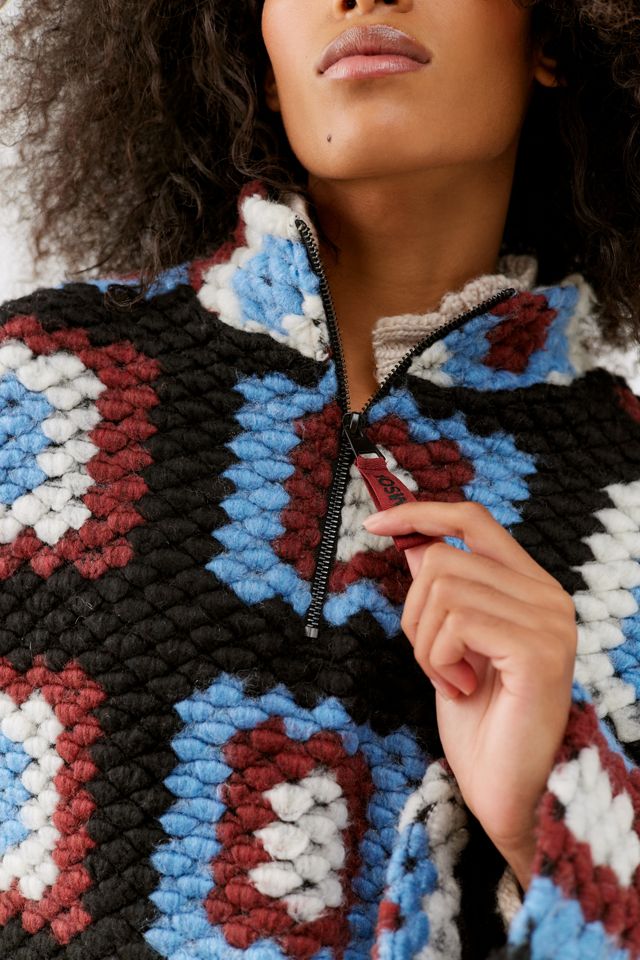 Damson Madder Agnes Crochet Half-Zip Sweater | Urban Outfitters