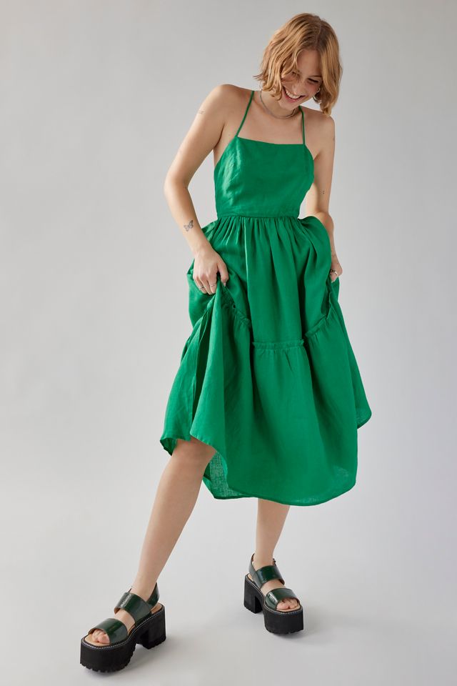 chinese dress ladies Rove Linen-Cotton Midi Dress - Crossover Back-Ties